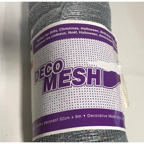 Deco Mesh Rolls 21" X 30' Silver Glitter & Red White Stripes Crafting Supplies - Picture 3 of 5